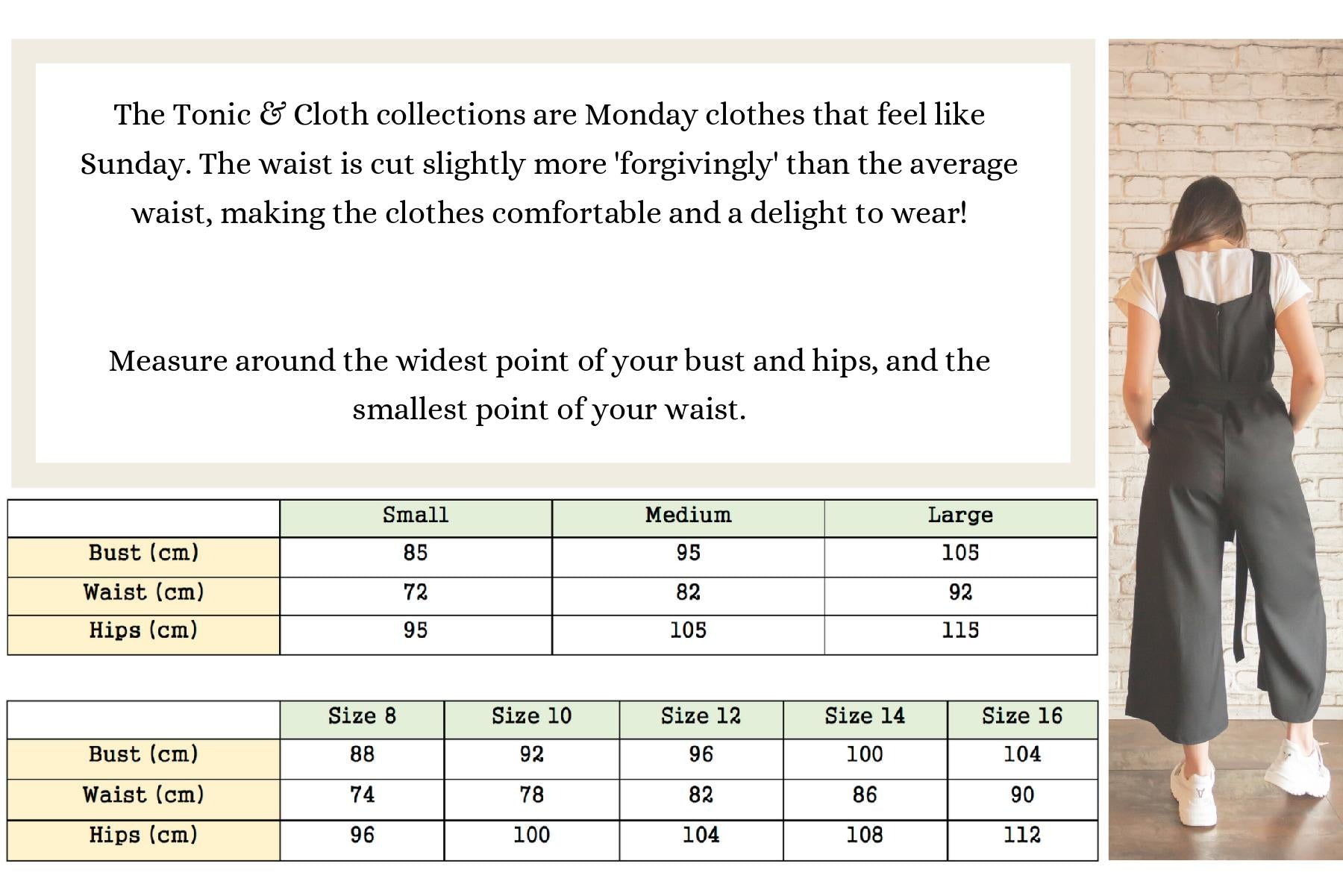 Tonic and Cloth Sizes