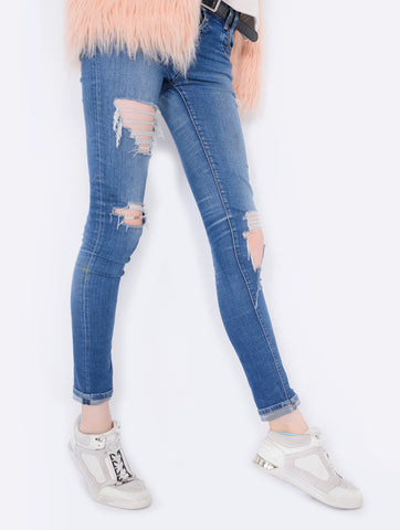 Women's High Rise Super Skinny  Full Length Ripped Denim Jeans | Hana Jeans Wholesale