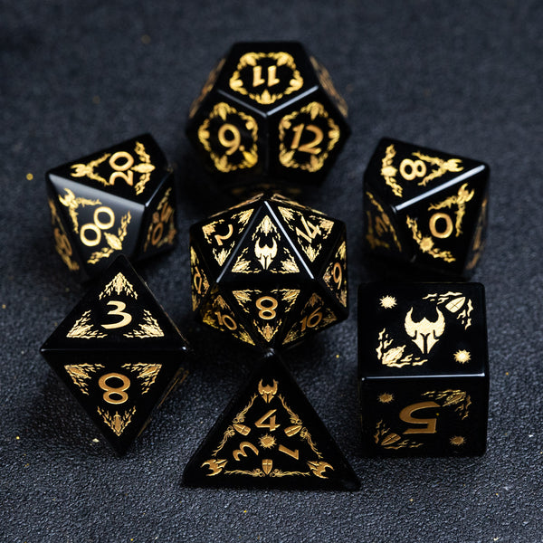 URWizards D&D Amber Resin Engraved Dice Set Dragon Style