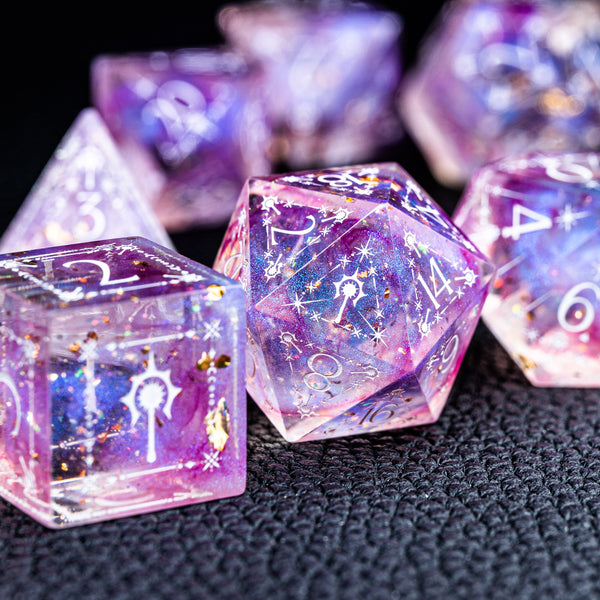 URWizards D&D Rose Quartz Gemstone Engraved Dice Set