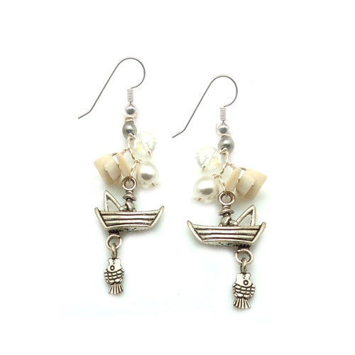 Fish in a Boat and Shell Earrings