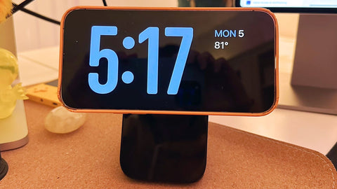 showing charging iPhone and turned into a smart display