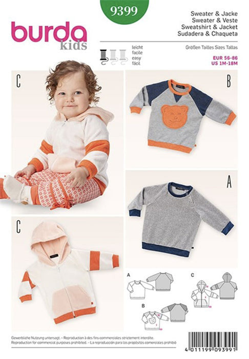 Patron Burda 9399 Sweat Et Veste A Capuche Pour Bebe Jaspe Couture