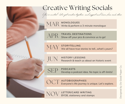 Creative Writing Social Event Calendar