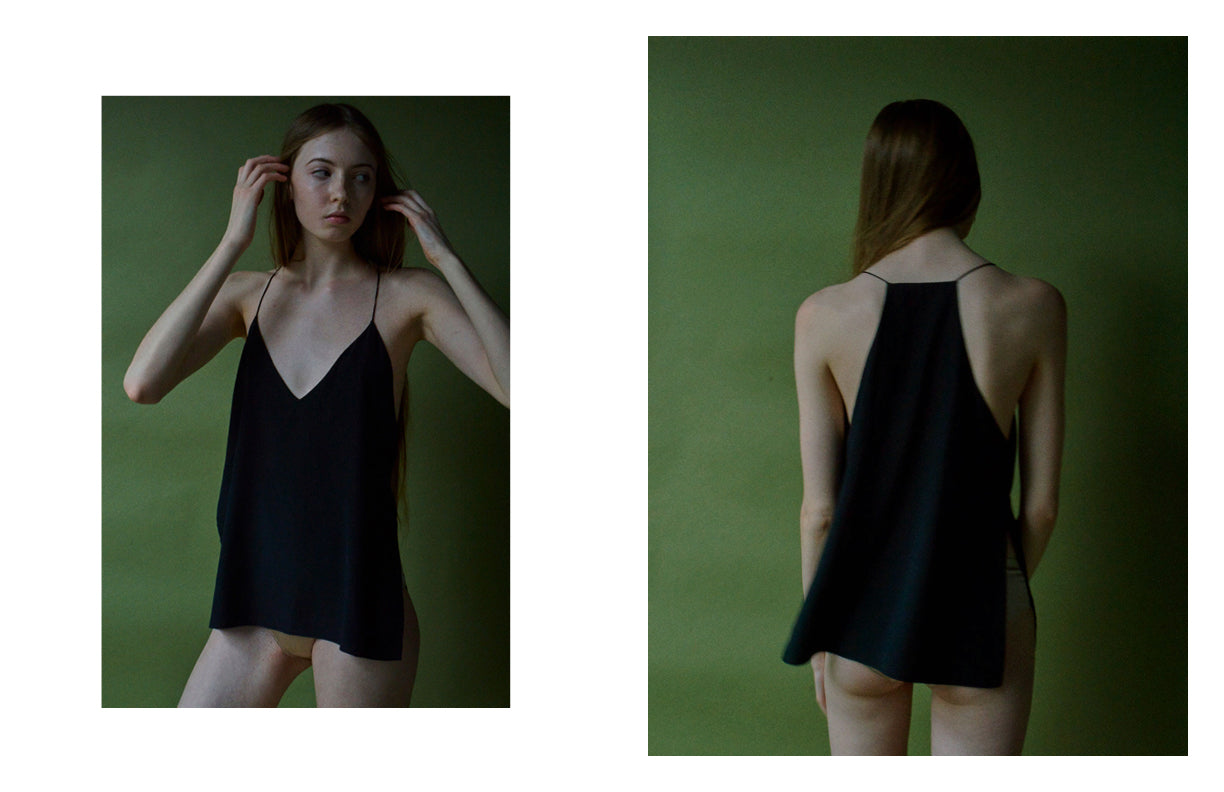 PRAE Sadie black silk slip top, Emma by Ellen Fedors - London
