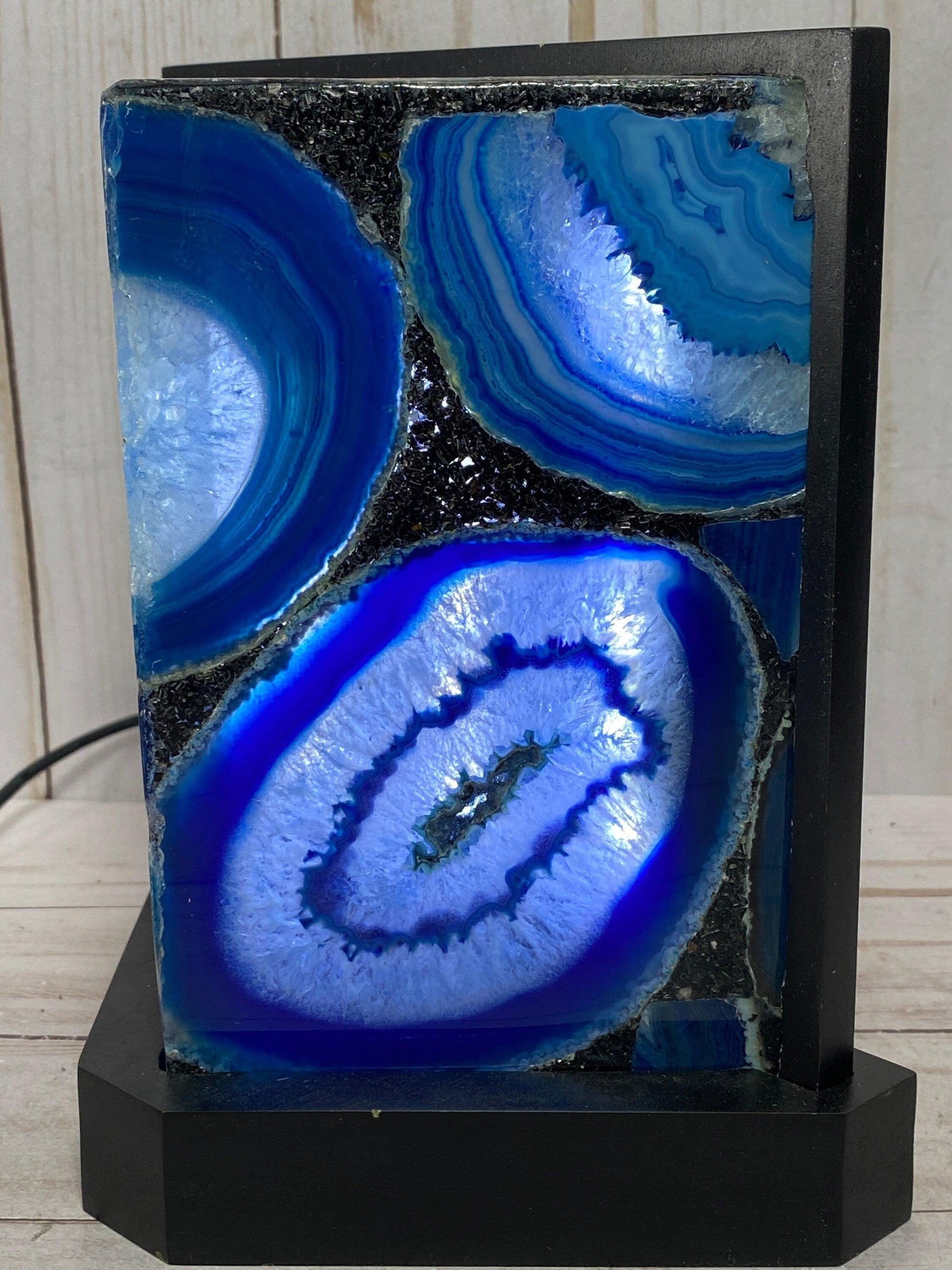 Agate Table Lamp - 7" Blue agate 2-sided - RocciaRoba 