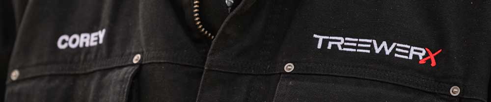 Embroidered name and logo on a button-up shirt