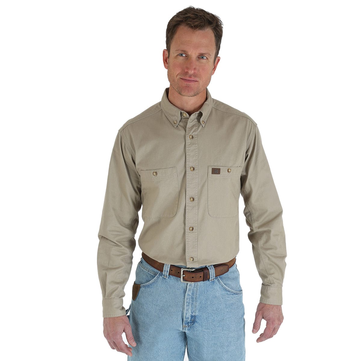 Wrangler Riggs Workwear Long Sleeve Button Down Solid Twill Work Shirt ...