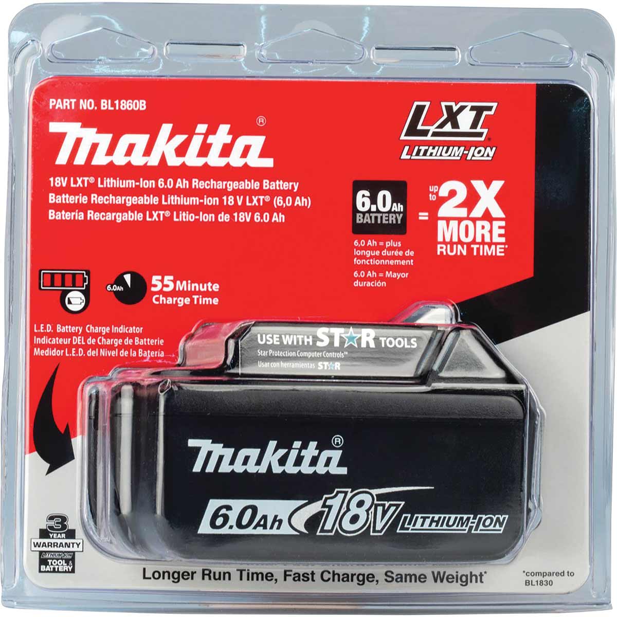 Makita BL1860B 18V LXT® Lithium-Ion 6.0Ah Battery | Gempler's