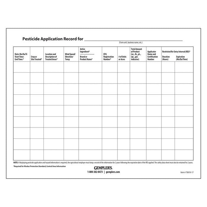 WPS Pesticide Application Posting Sheets Gempler s