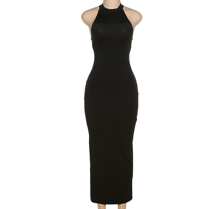 Black Halter Backless Maxi Dress With Back Straps – Free From Label