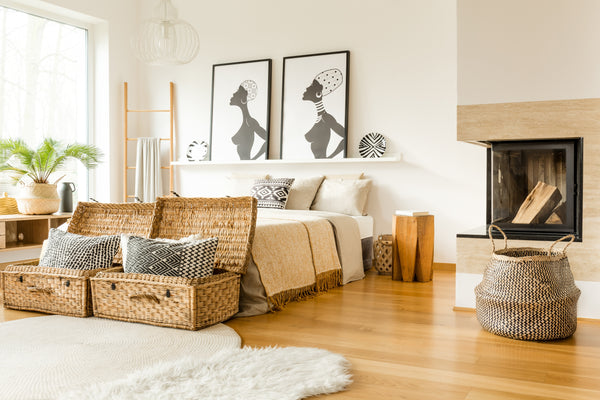 bedroom organization with baskets