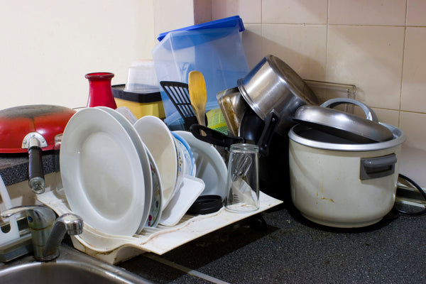 messy plates on counter