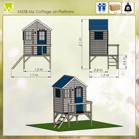 Blue children playhouse on the platform from Wendi Toys