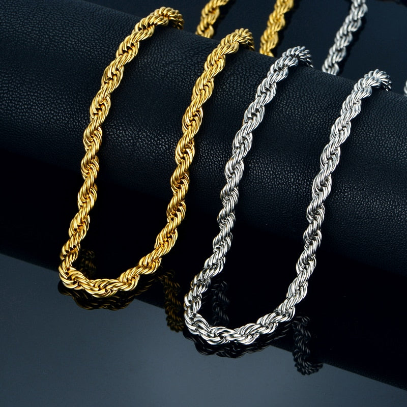 Twist Hip Hop Stainless Steel Long Chain Necklace