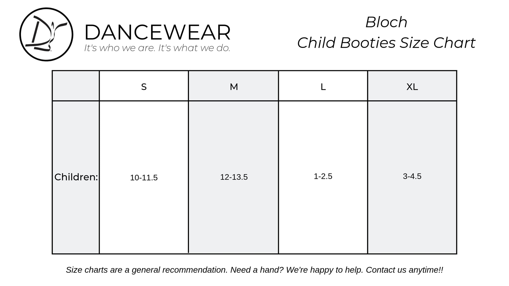 bloch booties size chart