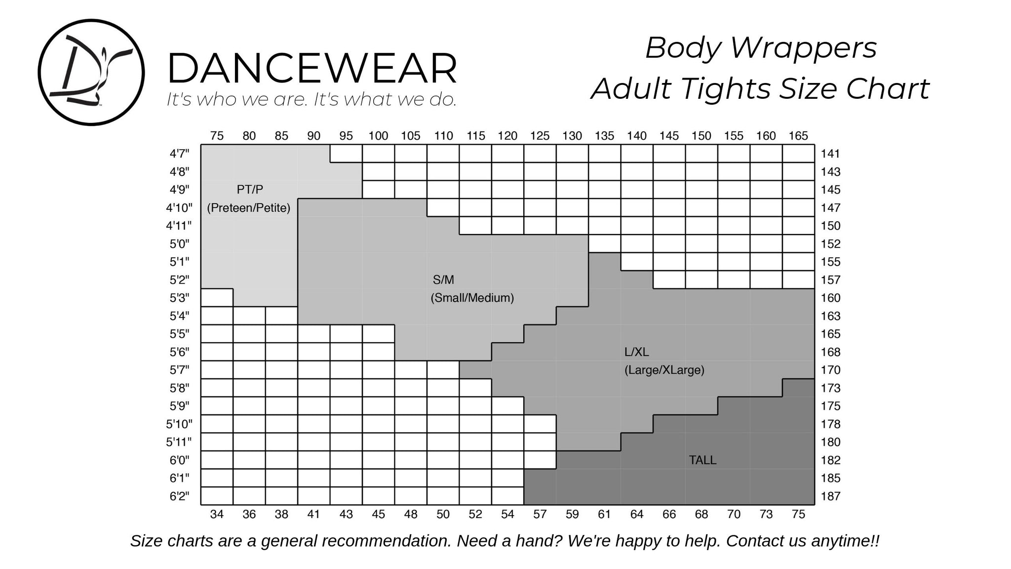 Body Wrappers Tights Size Chart | estudioespositoymiguel.com.ar