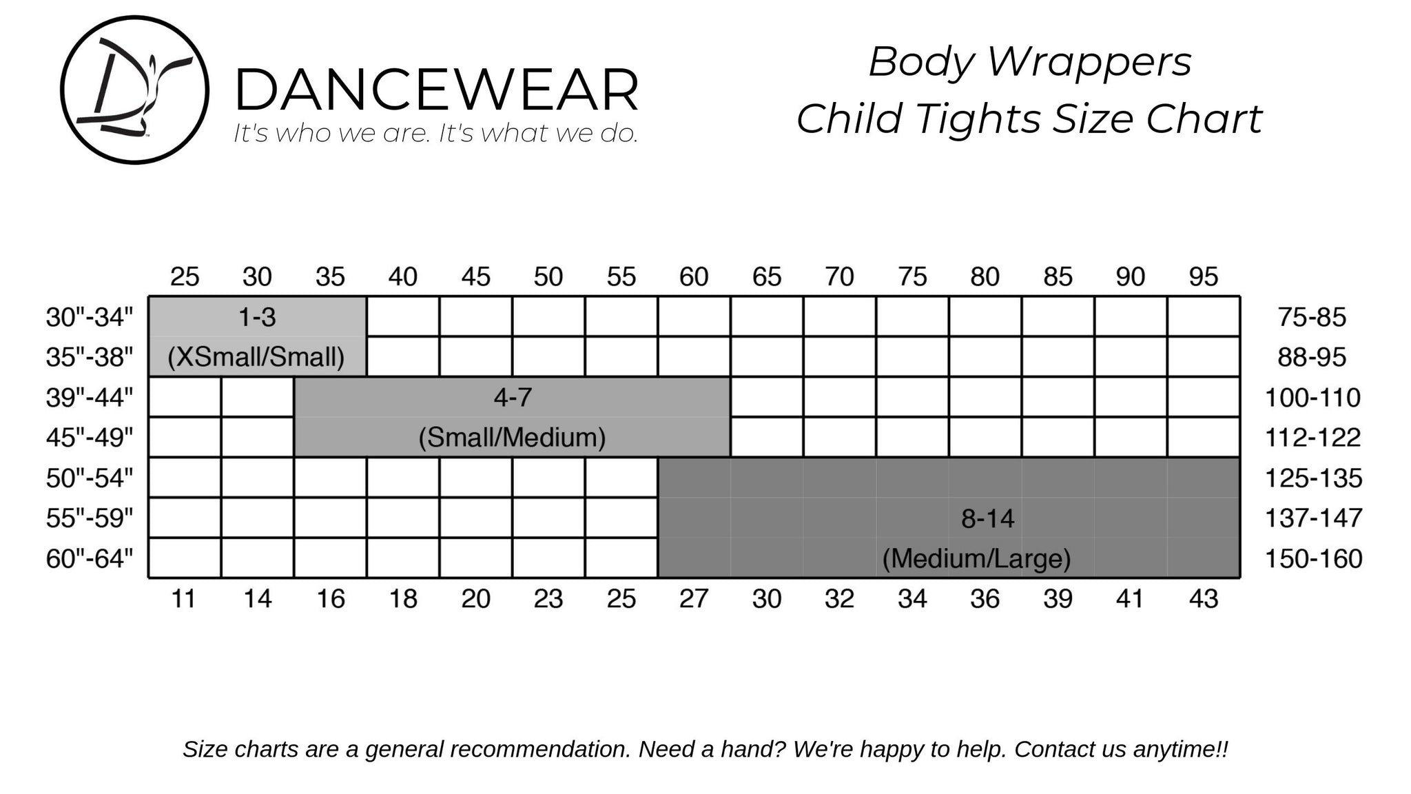 Body Wrappers Tights Size Chart