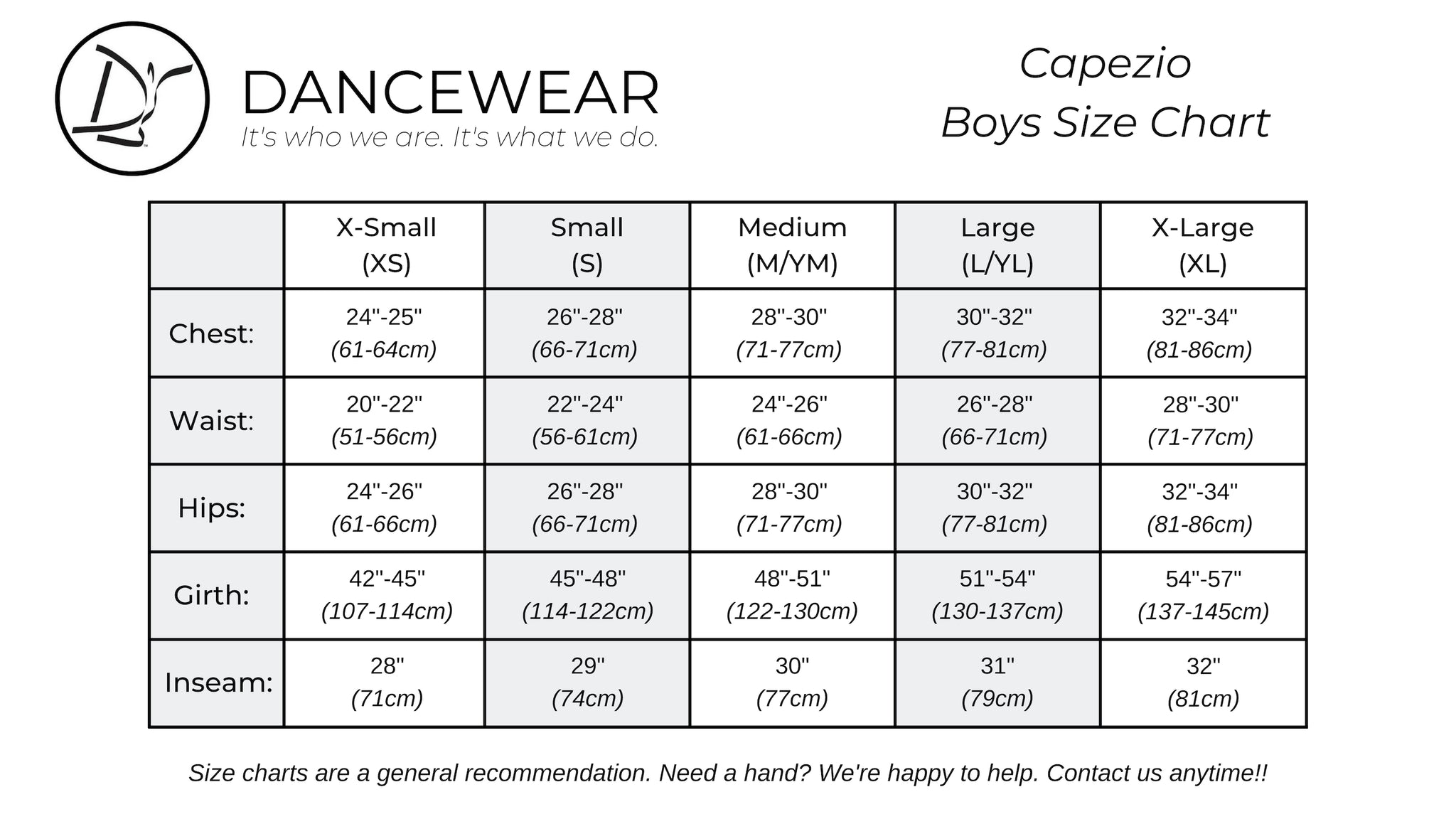 Capezio Boys Size Chart – Dancewear Online