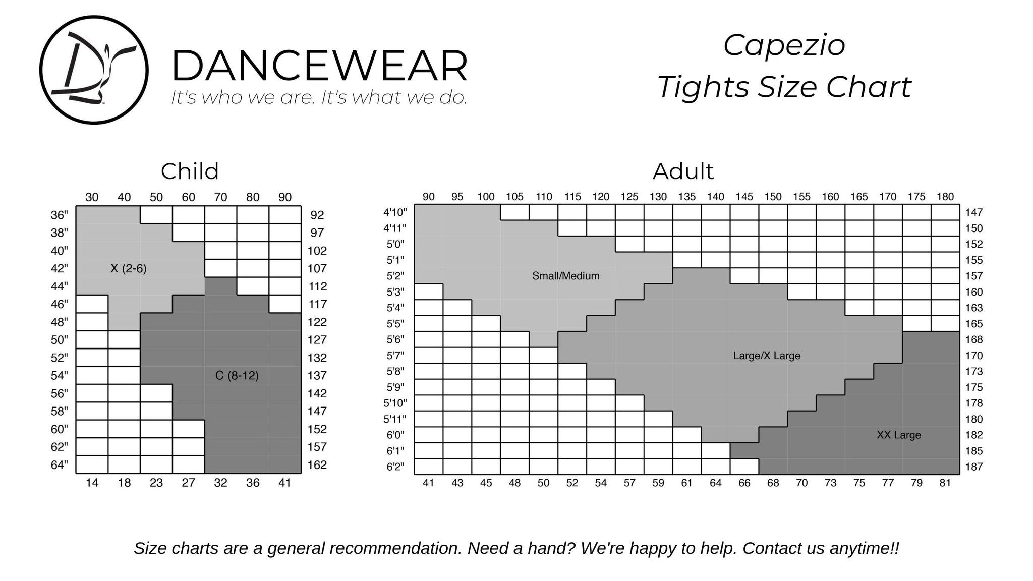 Capezio Tights Size Chart – Dancewear Online