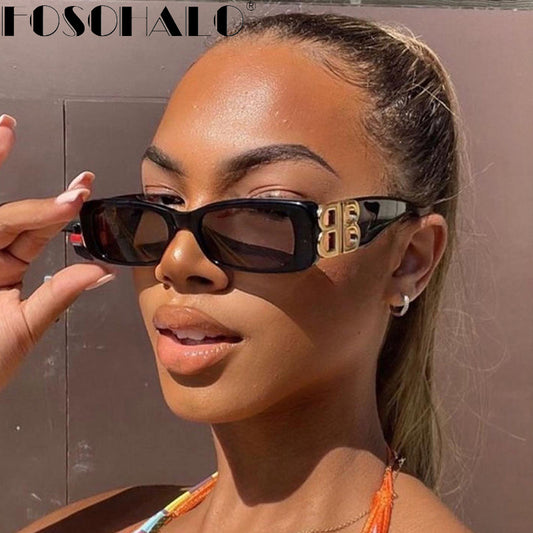 Hip-hop Square Sunglasses Women Men Off Notch Hole Design White