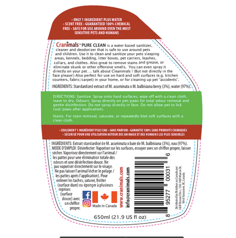 Cranimals Pure Clean back label