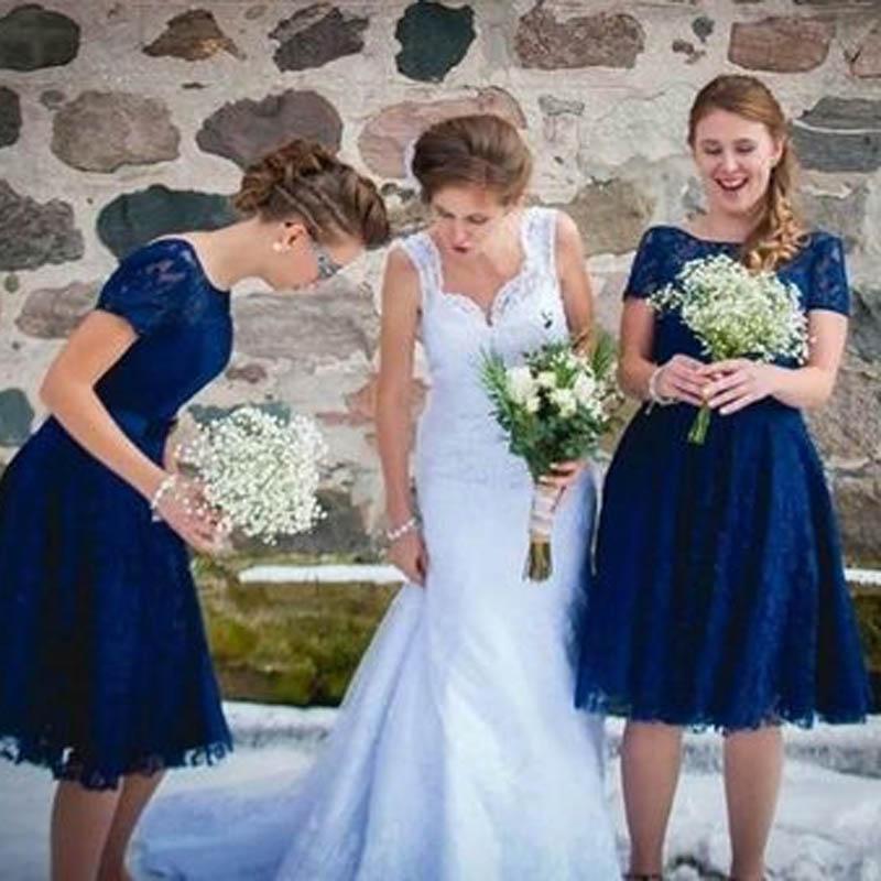 navy blue bridesmaid dresses knee length