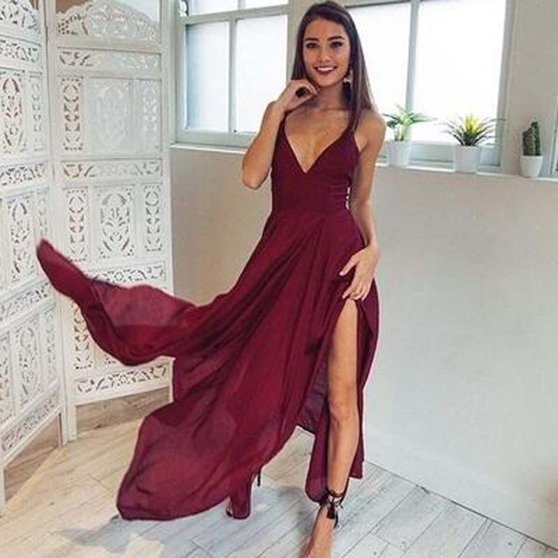 burgundy spaghetti strap dress