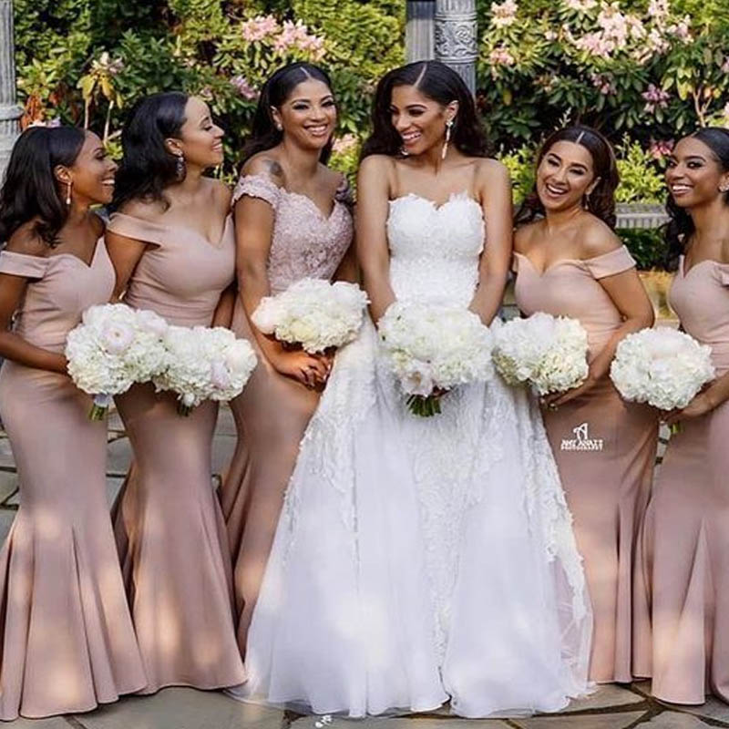 off the shoulder mermaid bridesmaid dresses