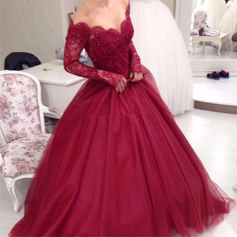 red long sleeve dress prom