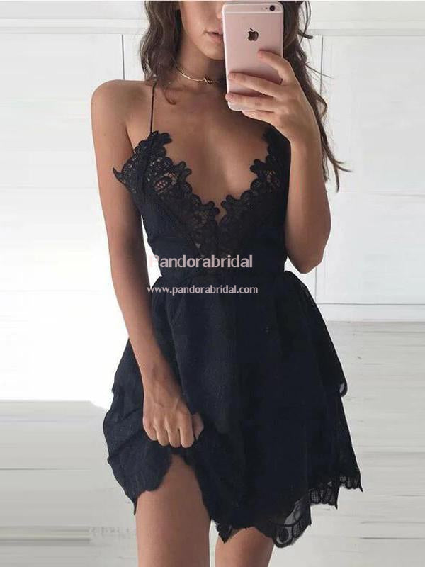 black spaghetti strap homecoming dress