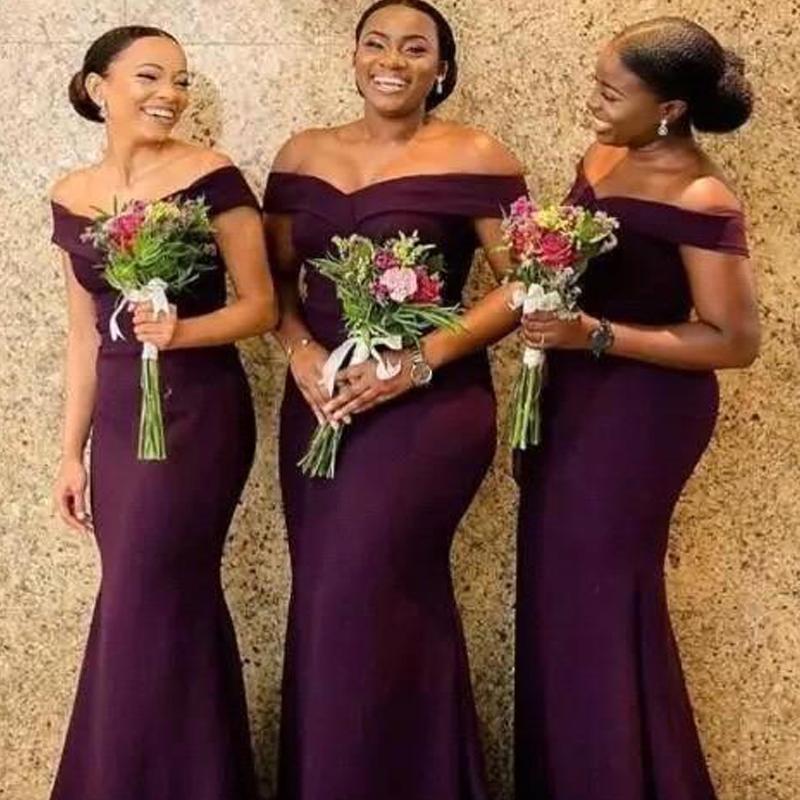 plum off the shoulder bridesmaid dress