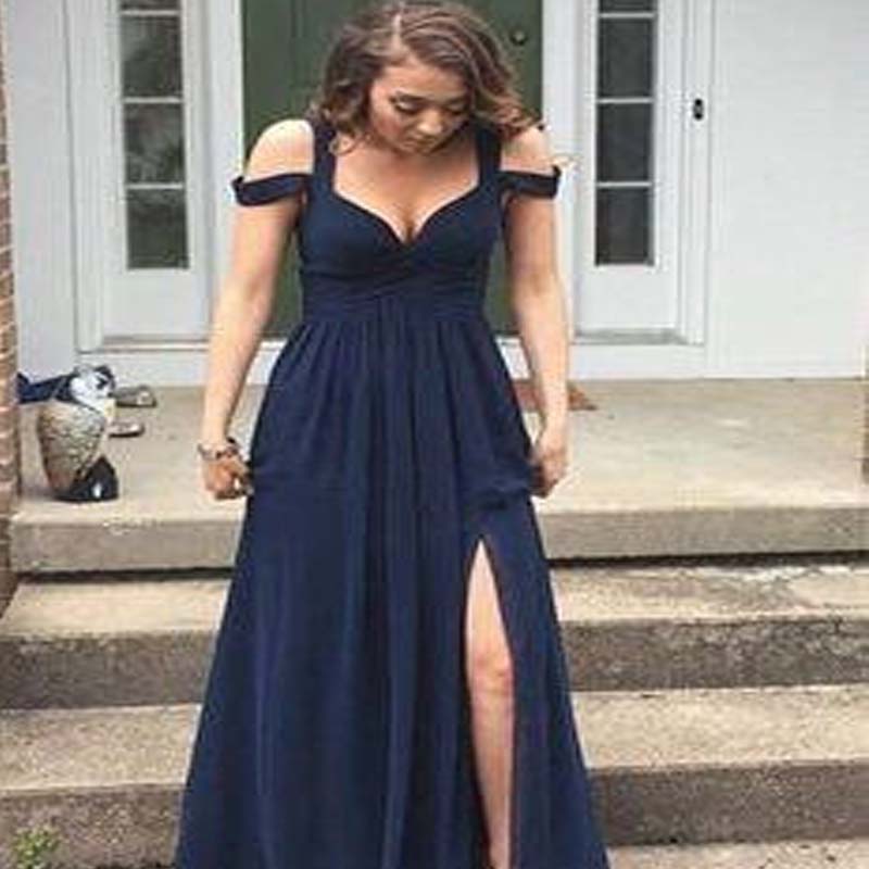 navy off the shoulder long dress