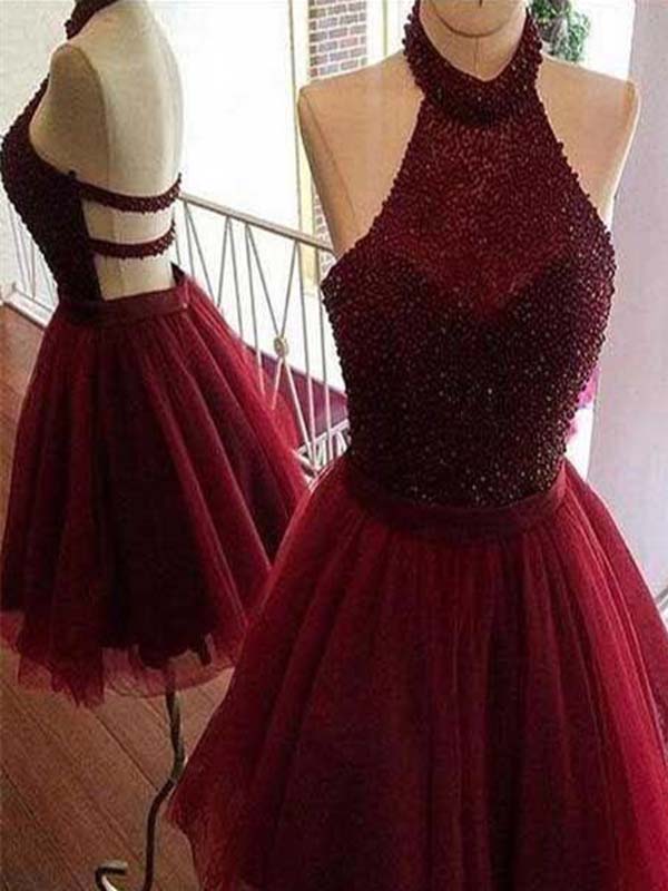 burgundy halter top dress