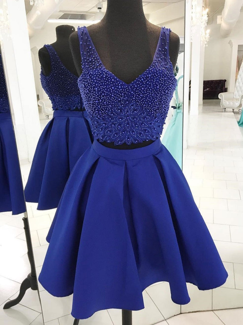 Royal Blue Two Piece Homecoming Dresses 