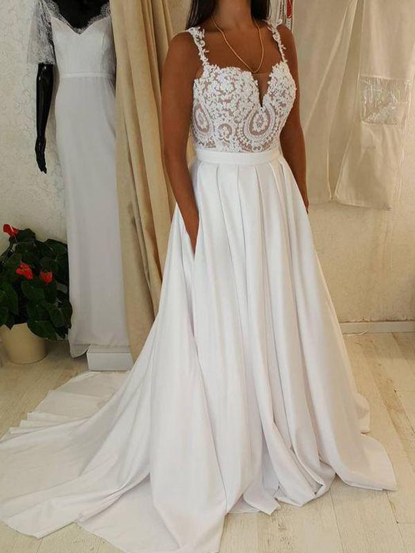 Two Straps Sweetheart Lace A Line Cheap Wedding Dresses Online