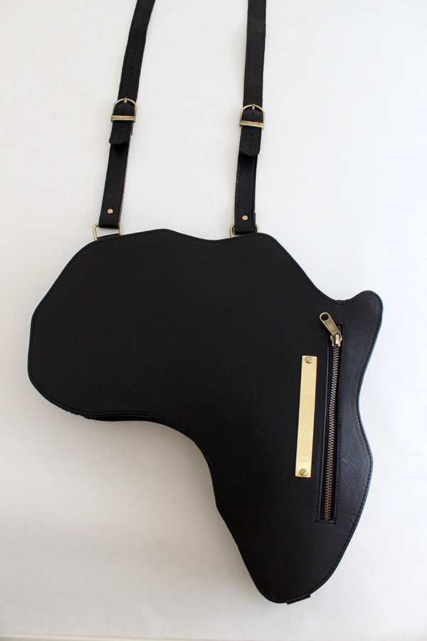 Alkebulan Bag BLACK | Signature Africa shape leather satchel/backpack - SHOP | Orijin Boutique