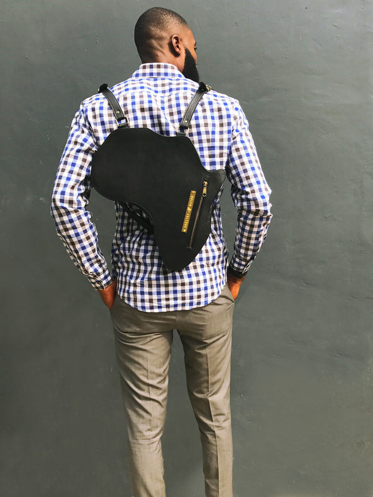 Alkebulan Bag Black | Signature Africa shape leather satchel/backpack - SHOP | Orijin Boutique