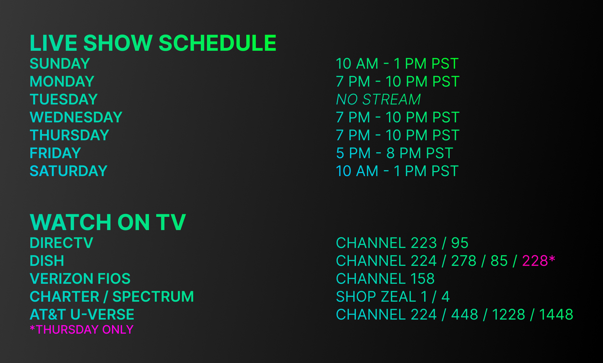 TVON Live Show Schedule