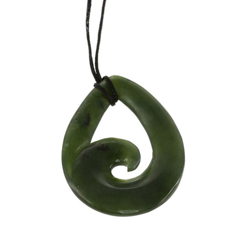 NZ Greenstone Large Teardrop Koru Pendant | Silvermoon