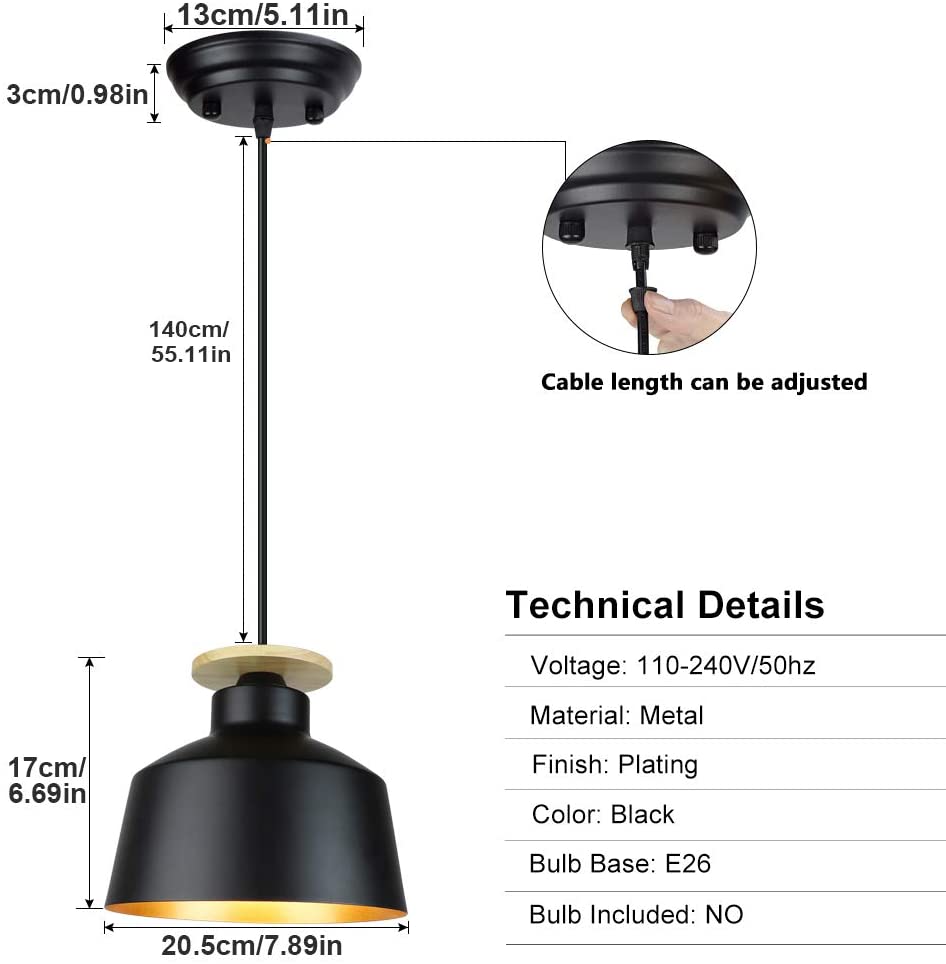 Black industrial pendant light adjustable bar ceiling hanging light ...