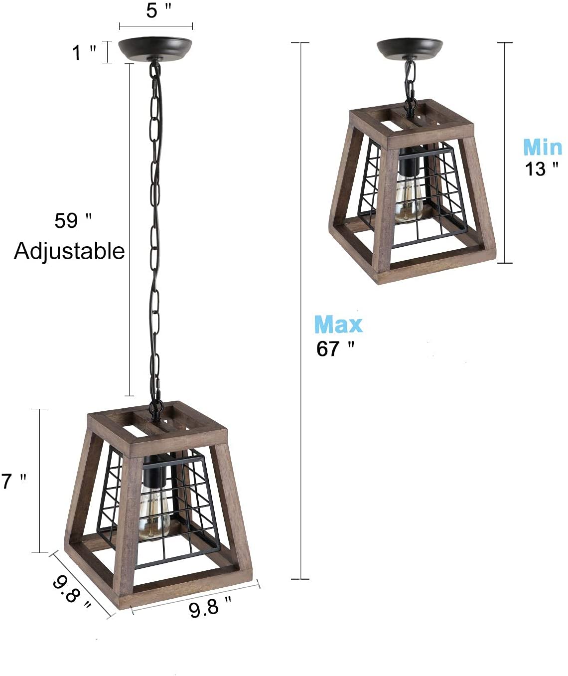 Wood industrial pendant light farmhouse island cage chandelier