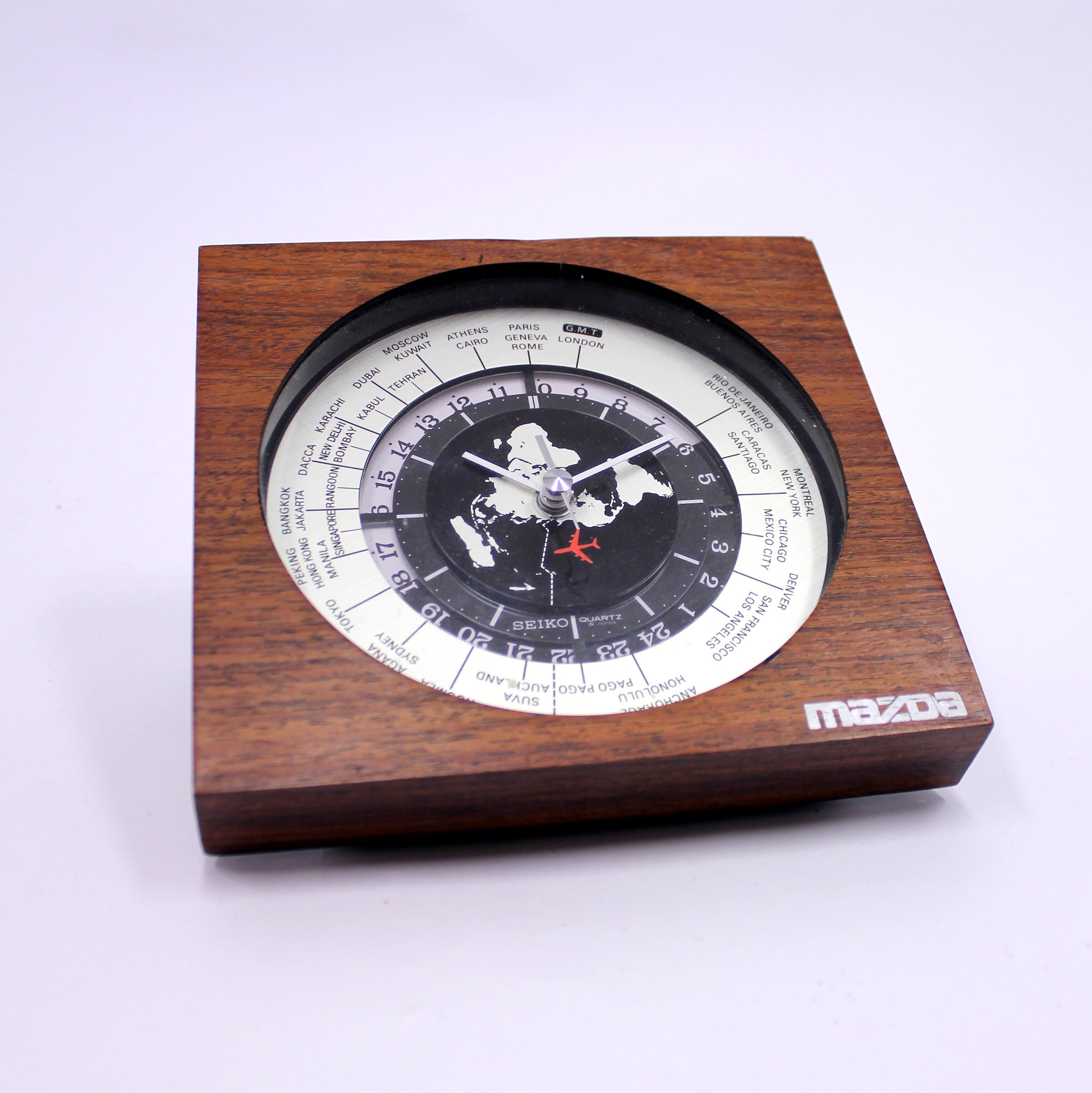 Seiko world timer GMT table clock, quartz movement with sweeping secon –  Garage Design Gallery