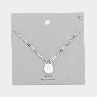 Brass Metal Monogram Lock Pendant Necklace - V — She la la