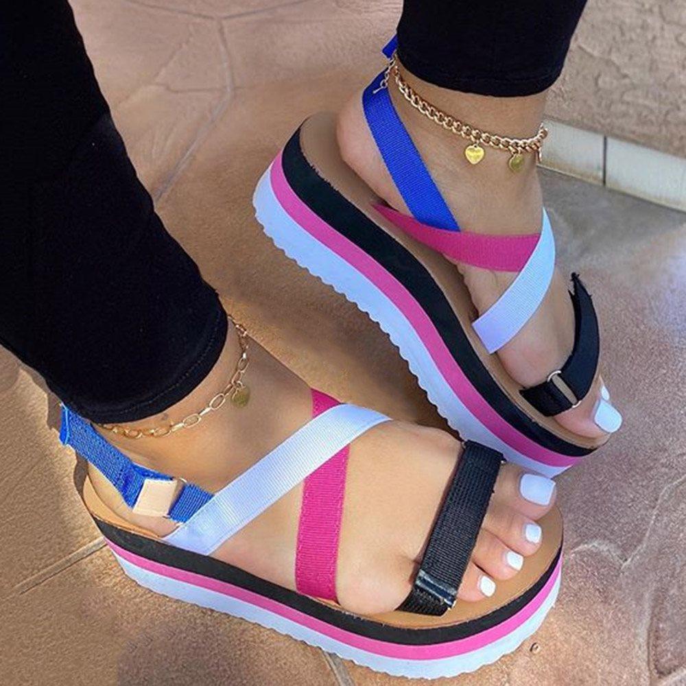 color block plain flat peep toe casual slippers