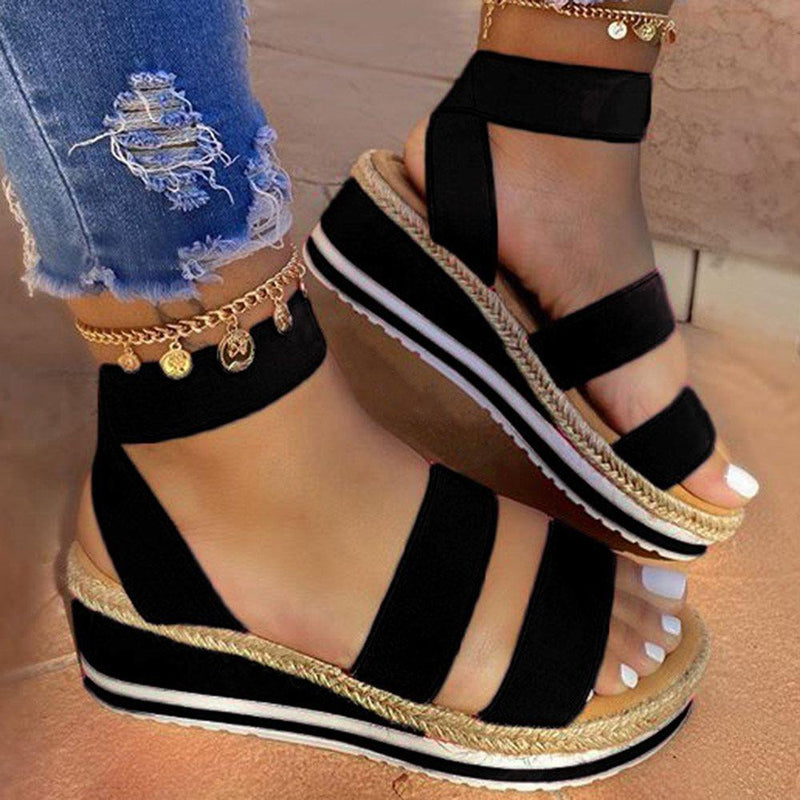 open toe wedge heels with ankle strap
