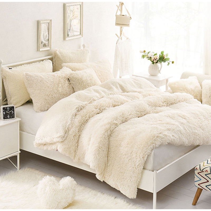 Solid Creamy White Fluffy And Soft 4 Piece Bedding Sets Duvet