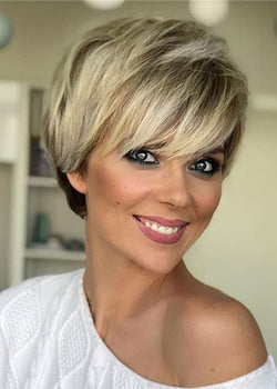 Short Blonde Wigs Straight Bob Hair Wigs With Bangs Natural