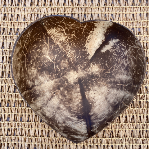 heart shaped bowl made out of coconut shell