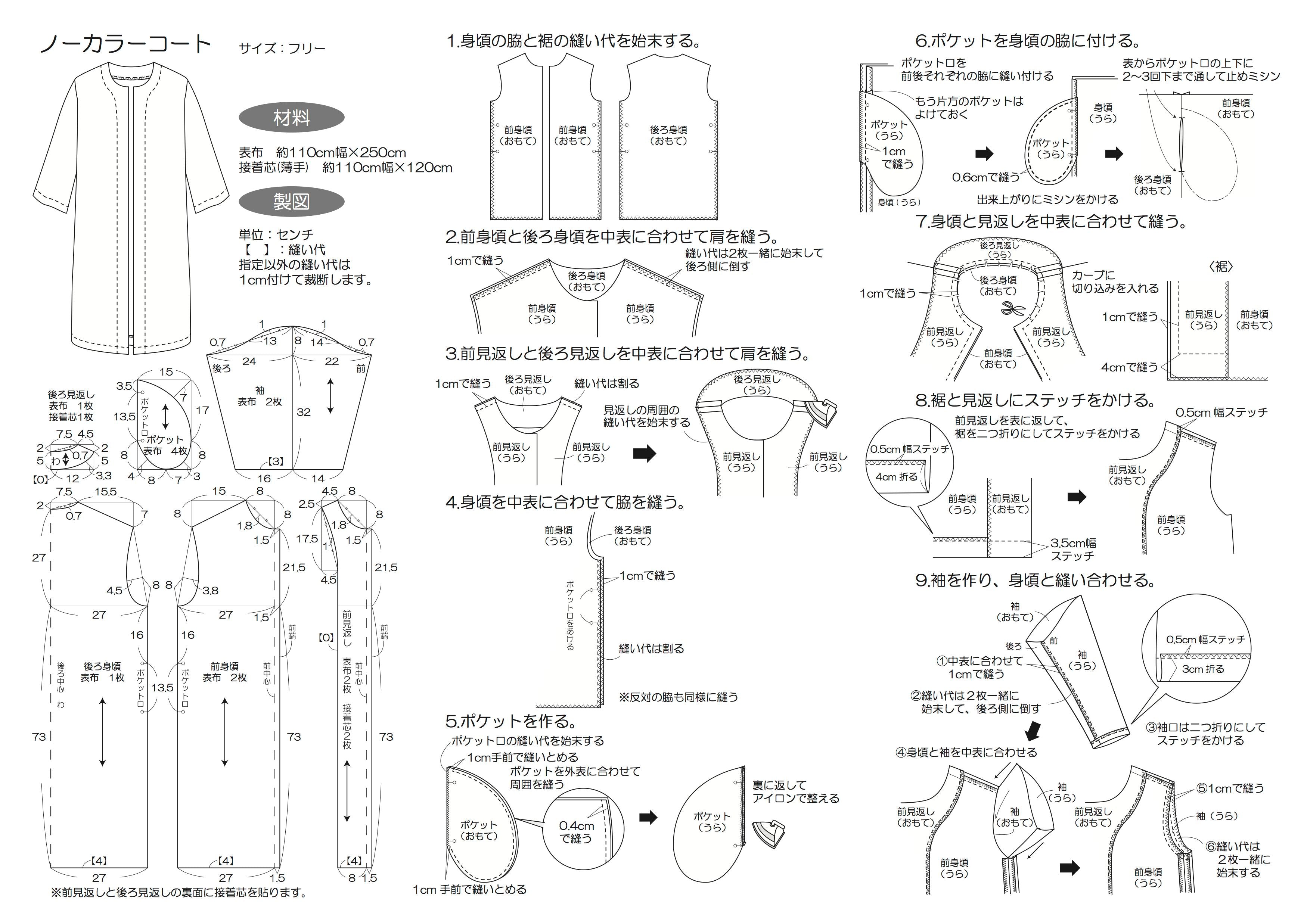 無料レシピ Kuiskaus リップル生地で ノーカラーコートの作り方 Cocca